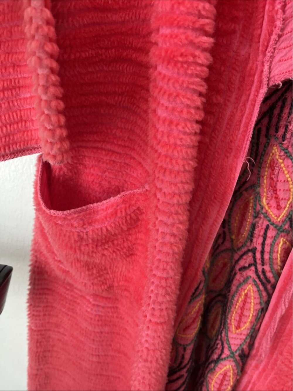 40s 50s chenille peacock robe NO BELT bright pink midcentury S/M RARE COLOR - Picture 5 of 5